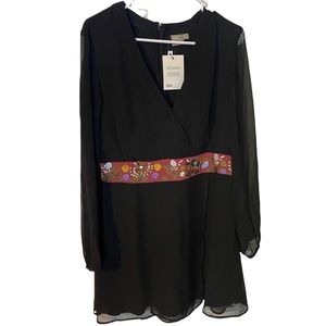NWT ASOS Black Sheer Midi Dress with Flower Embroidered Belt Waist Band